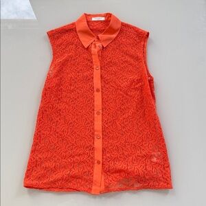 Equipment Orange Lace Sleeveless Blouse - Size S